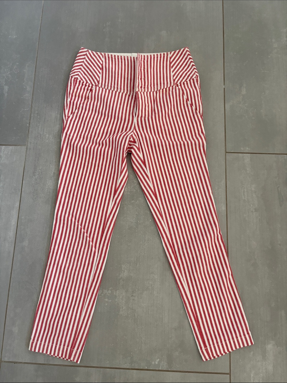Free People Frankie Red and White Vertical Stripe Slim Pants